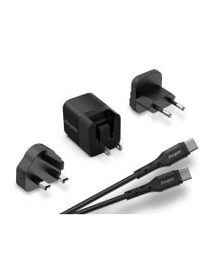 A20MUC Multi Plug Oplader (US, UK, EU) - Met USB-C Kabel (Zwart) | 20W - 4A